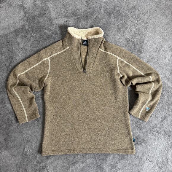 KUHL Europa Sweater Mens M 1/4 Zip Oatmeal Alfpaca Fleece Sherpa Collar Pullover - Picture 1 of 5